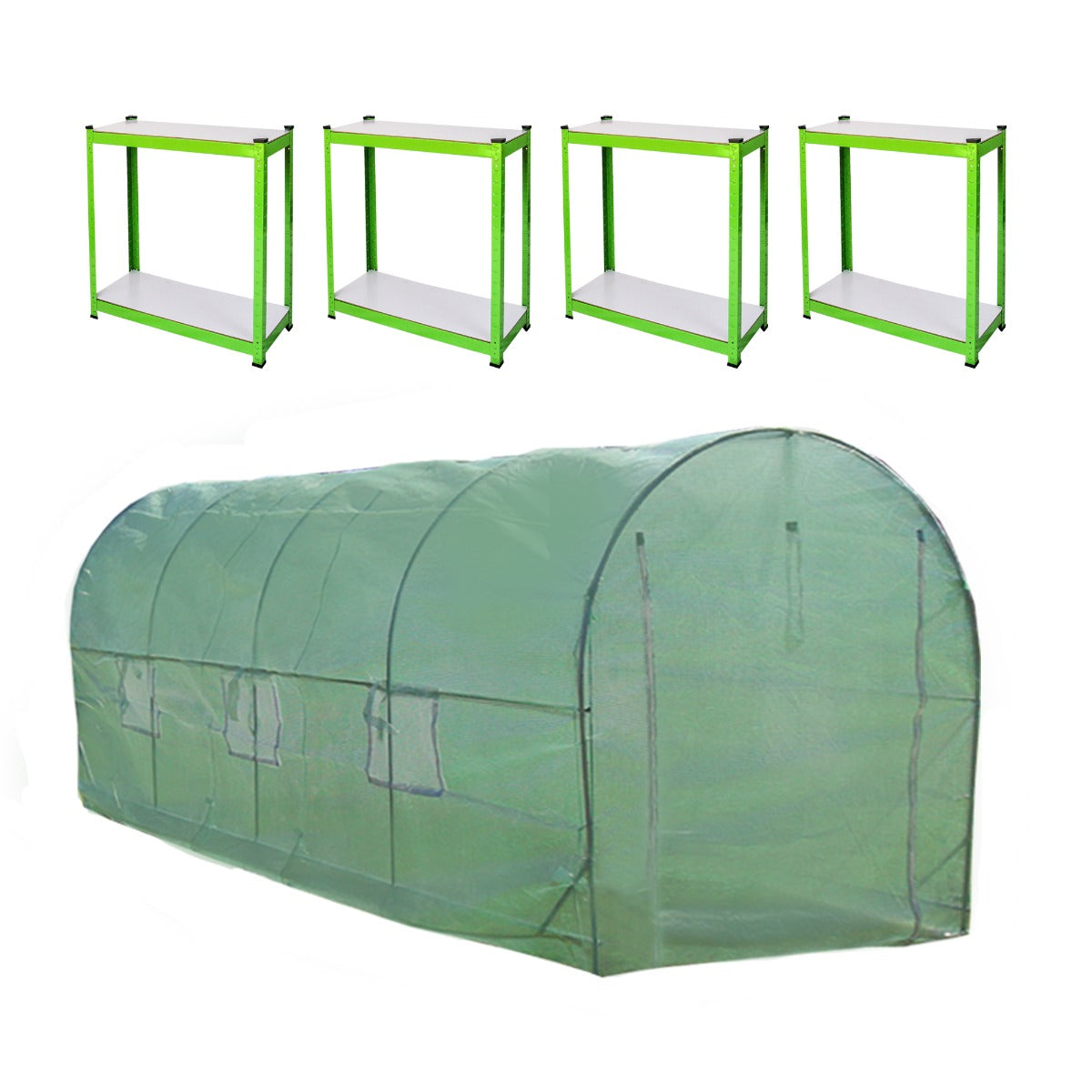 Estufa túnel com estantes de jardim galvanizadas, tenda de cultivo 19mm 5 x 2m